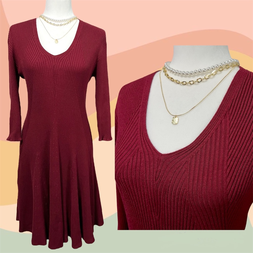 Worthington Wine Knit Dress 3/4 Sleeve (stretch)